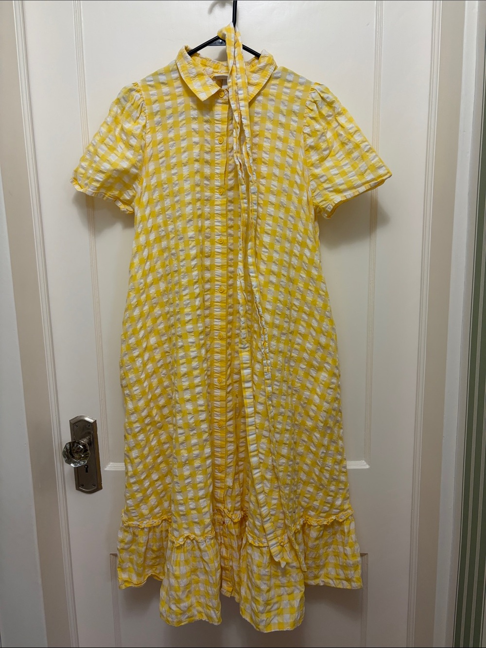 Yellow Gingham Women’s ' Dress with Ruffle Hem